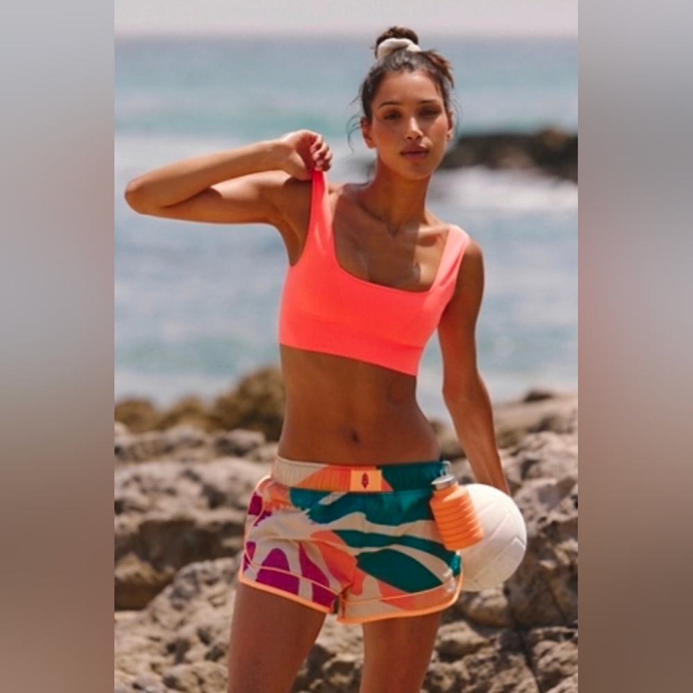 NWT FP Movement Good Karma Square Neck Sports Bra Neon Coral Womens M/L